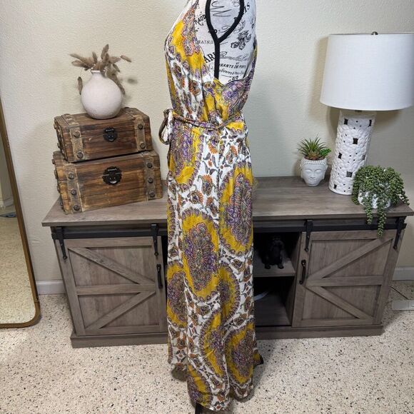 Anthropologie Akemi + Kin Paisley Medallion Metalic Maxi Dress Size L Boho - Picture 6 of 9